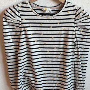 Boden Striped Polka Dot Puff Sleeve Long Sleeve Top | US 2 / UK 6